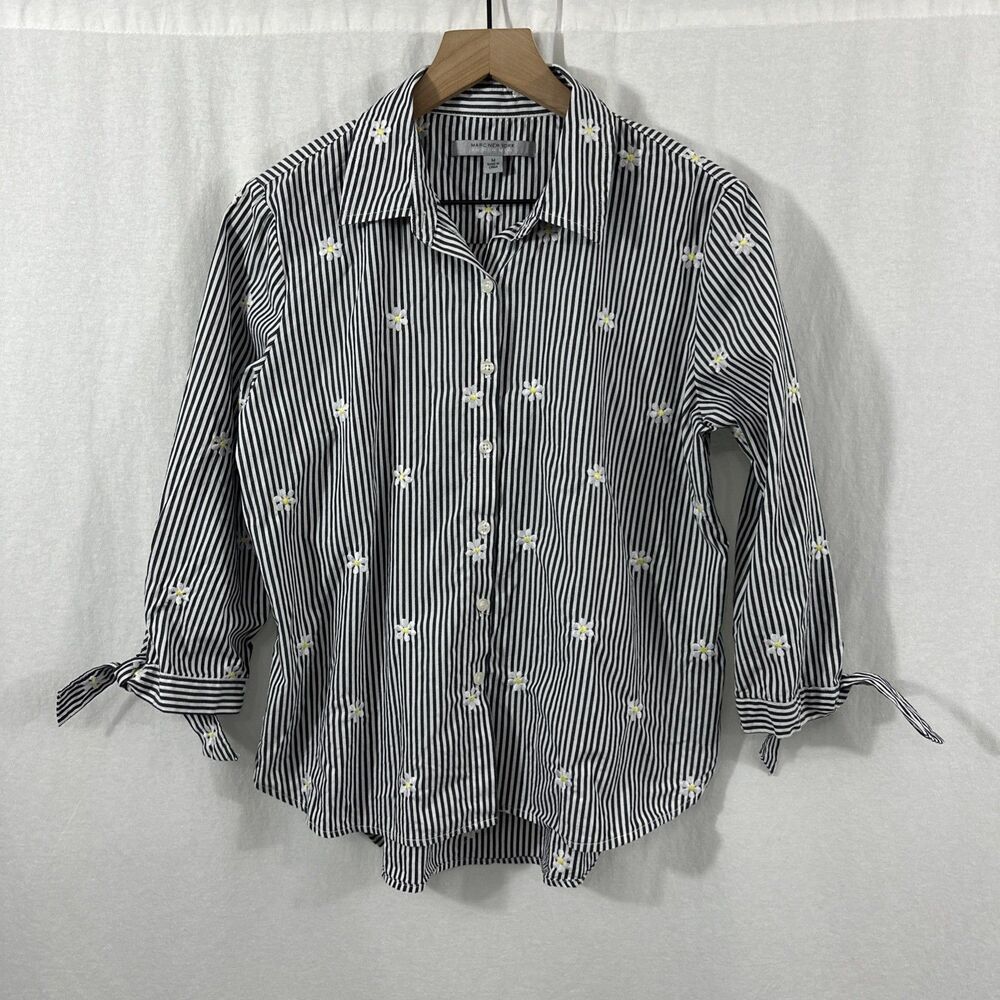 Marc New York Andrew Marc Striped Daisy Button Up Top Womens Size M Cottagecore
